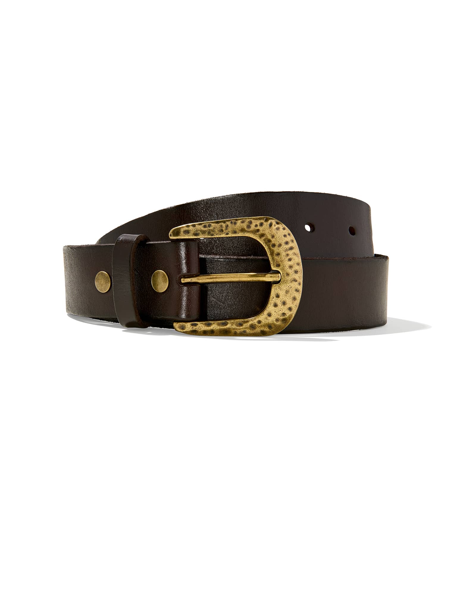 Kendra Scott Hammered Buckle Belt in Chocolate Leather | Leather/Metal